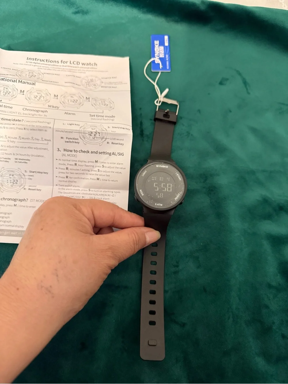 Black Digital Sports Smartwatch with Green LED Display
